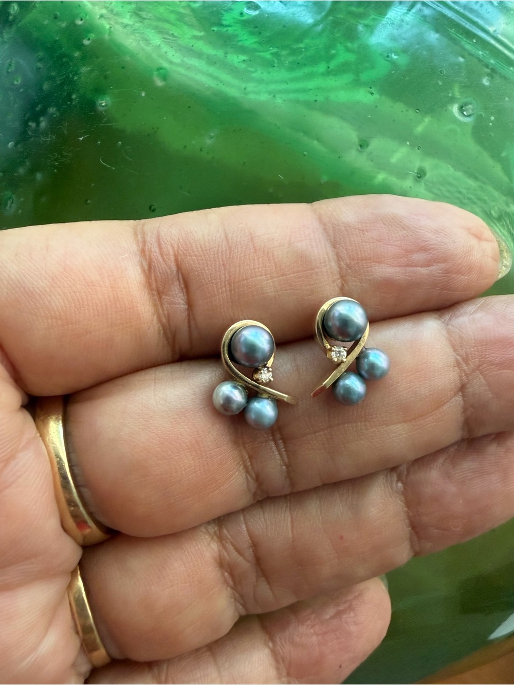 14k Blue Pearls Stud Earrings - Picture 6 of 8